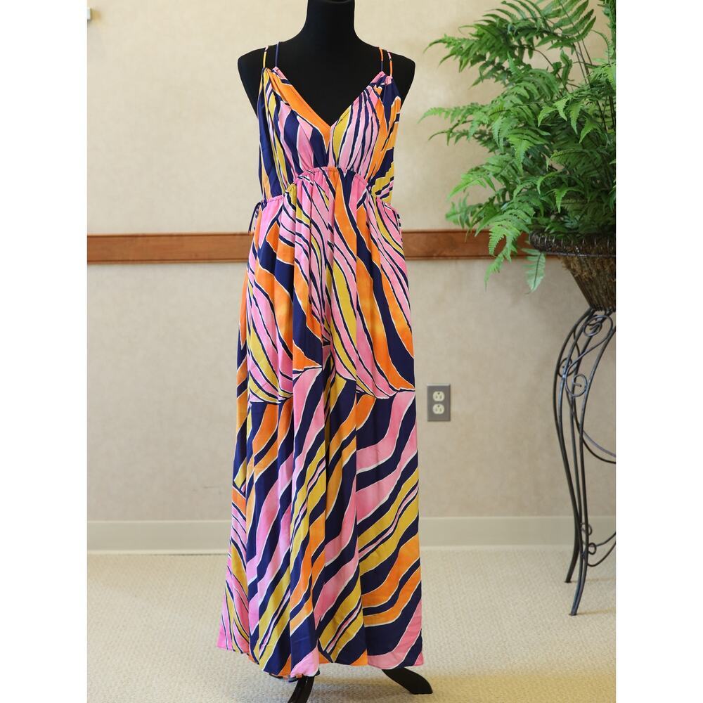 Maeve Anthro Wide Leg Jumpsuit Romper Pink Orange Palazzo Coastal Boho New - Picture 4 of 16